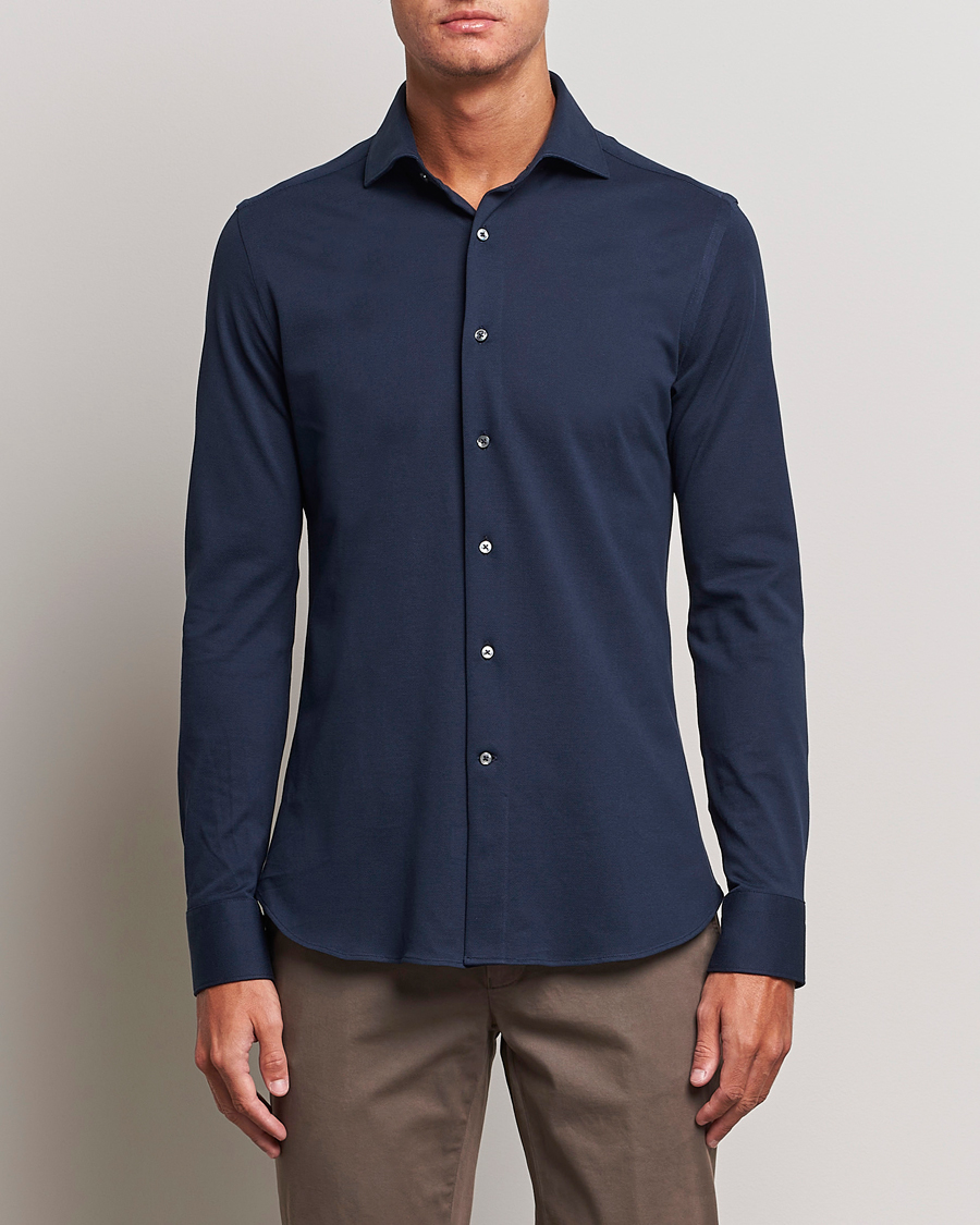 Homme | Chemises | Canali | Slim Fit Pique Shirt Navy