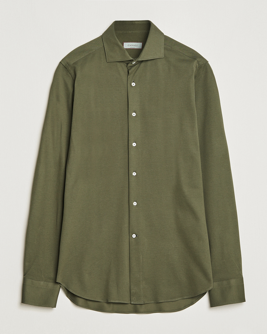 Homme | Chemises | Canali | Slim Fit Pique Shirt Dark Green
