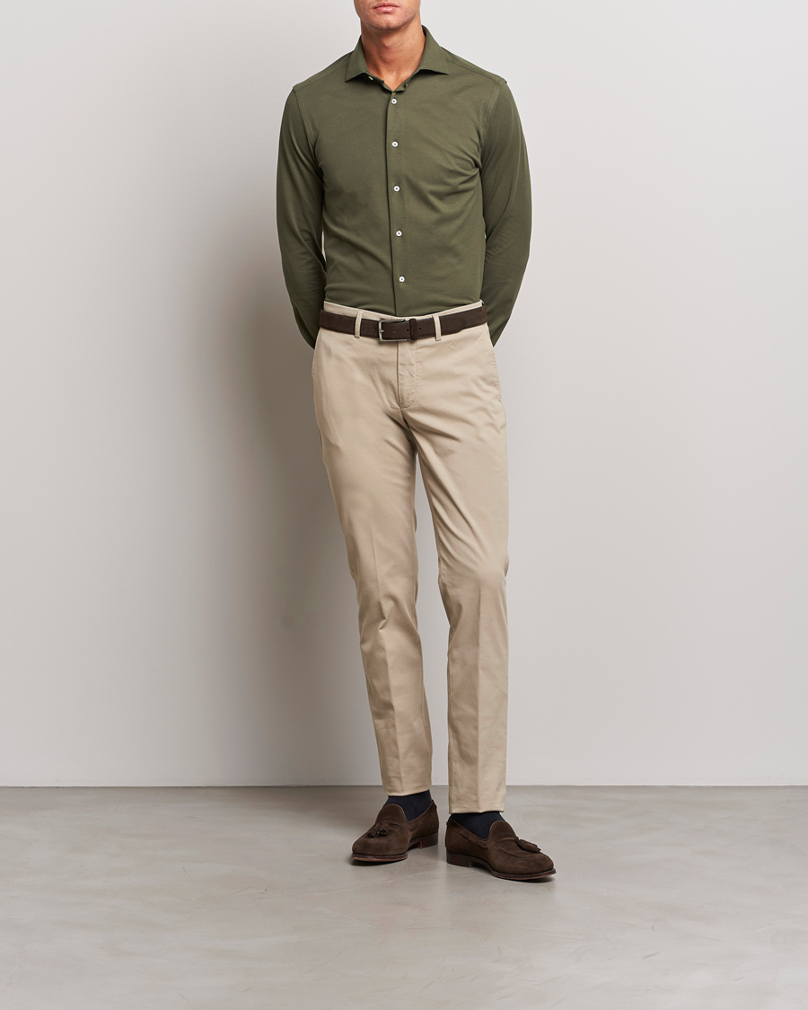 Homme | Chemises | Canali | Slim Fit Pique Shirt Dark Green