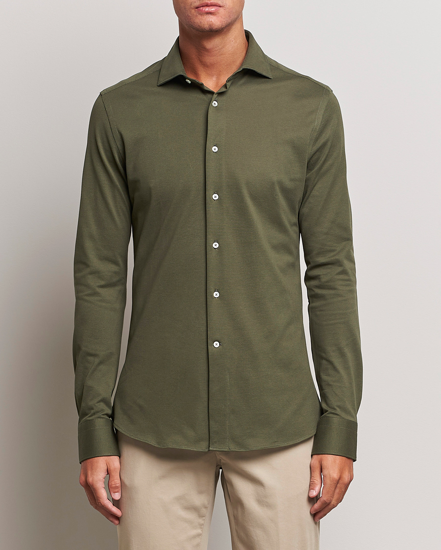 Homme | Chemises | Canali | Slim Fit Pique Shirt Dark Green