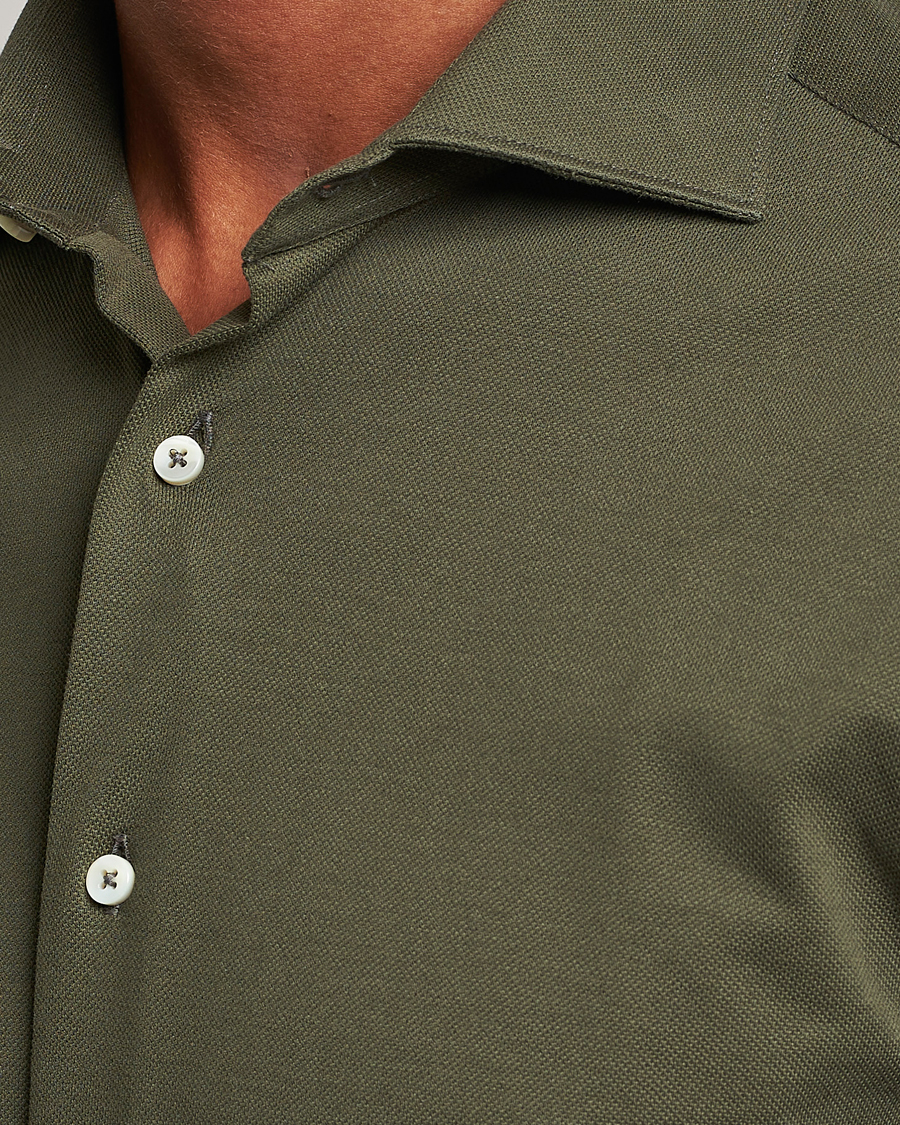 Homme | Chemises | Canali | Slim Fit Pique Shirt Dark Green