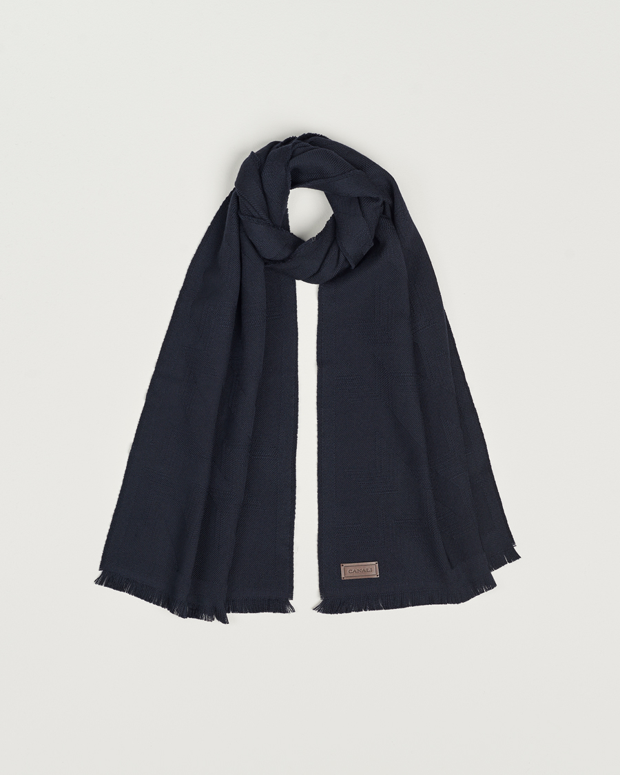 Homme | Canali Textured Wool Scarf Navy | Canali | Textured Wool Scarf Navy