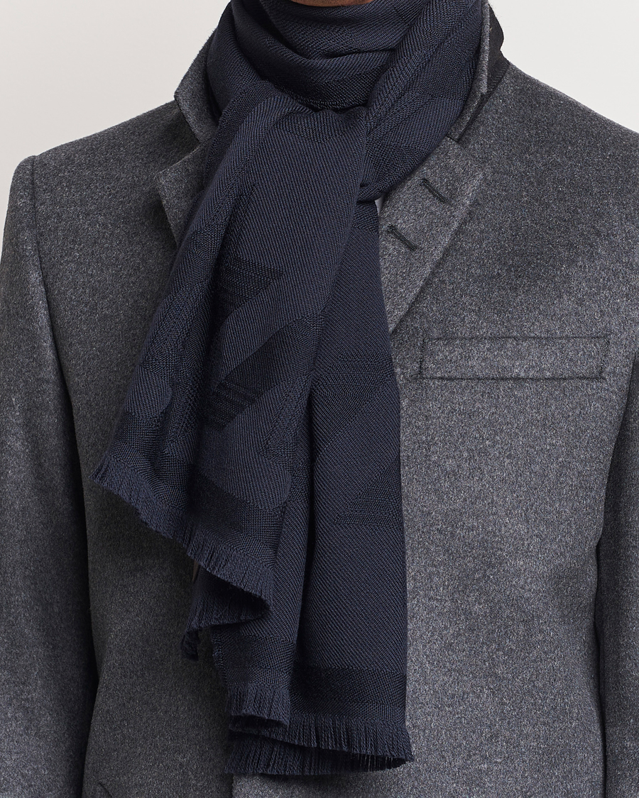 Homme | Canali Textured Wool Scarf Navy | Canali | Textured Wool Scarf Navy