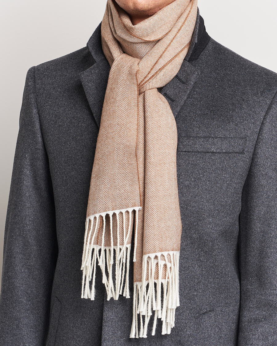 Homme | Canali Herringbone Wool Scarf Beige | Canali | Herringbone Wool Scarf Beige