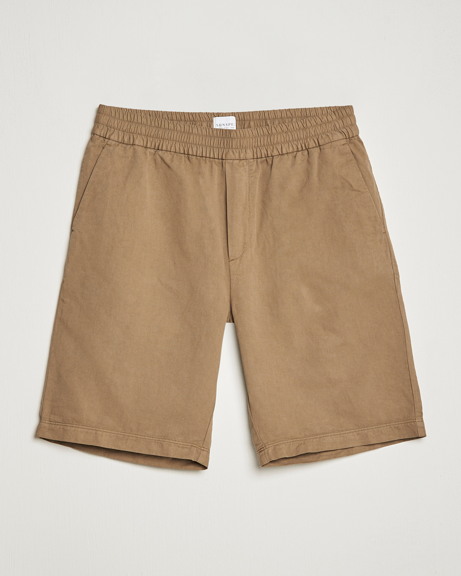 Homme | Shorts | Sunspel | Cotton/Linen Drawstring Shorts Dark Tan