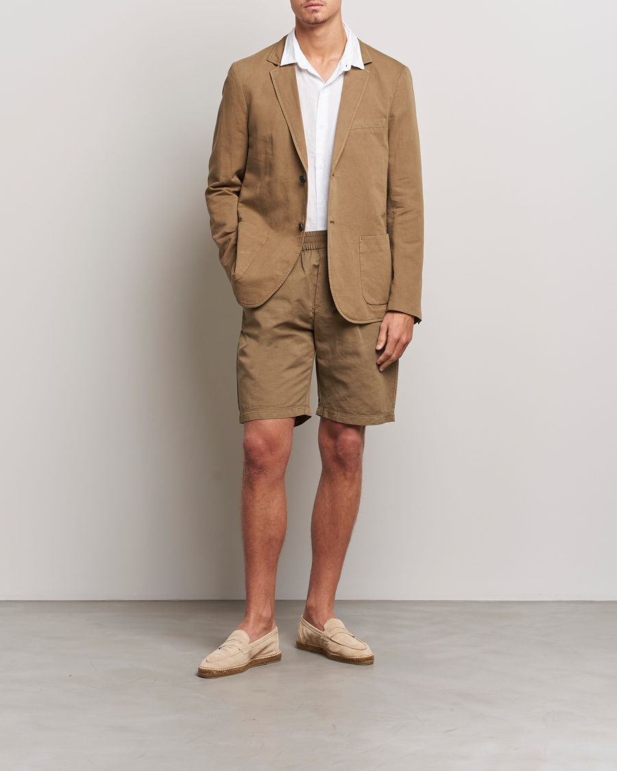 Homme | Shorts | Sunspel | Cotton/Linen Drawstring Shorts Dark Tan
