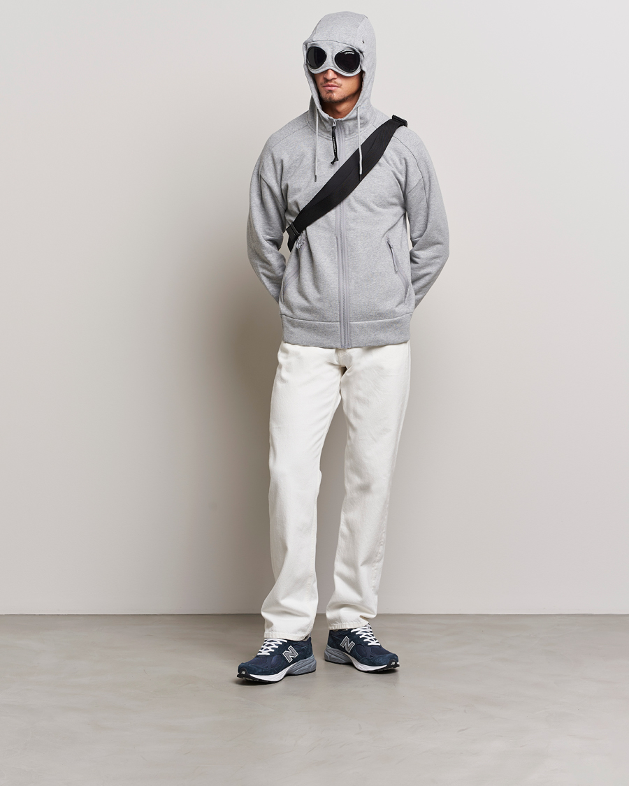 Heren | Truien | C.P. Company | Diagonal Raised Fleece Full Zip Goggle Hoodie Grey
