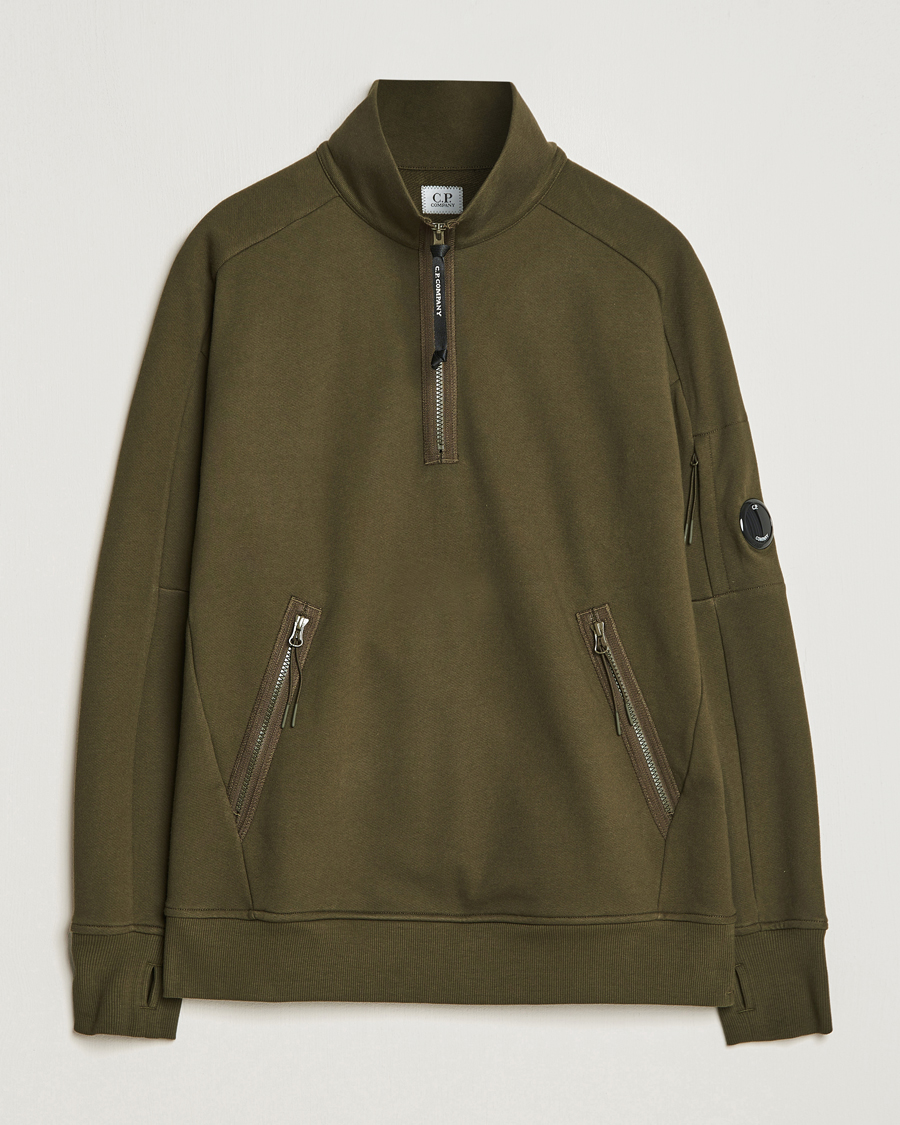 Homme | Pulls Et Tricots | C.P. Company | Diagonal Raised Fleece Half Zip Lens Sweatshirt Green