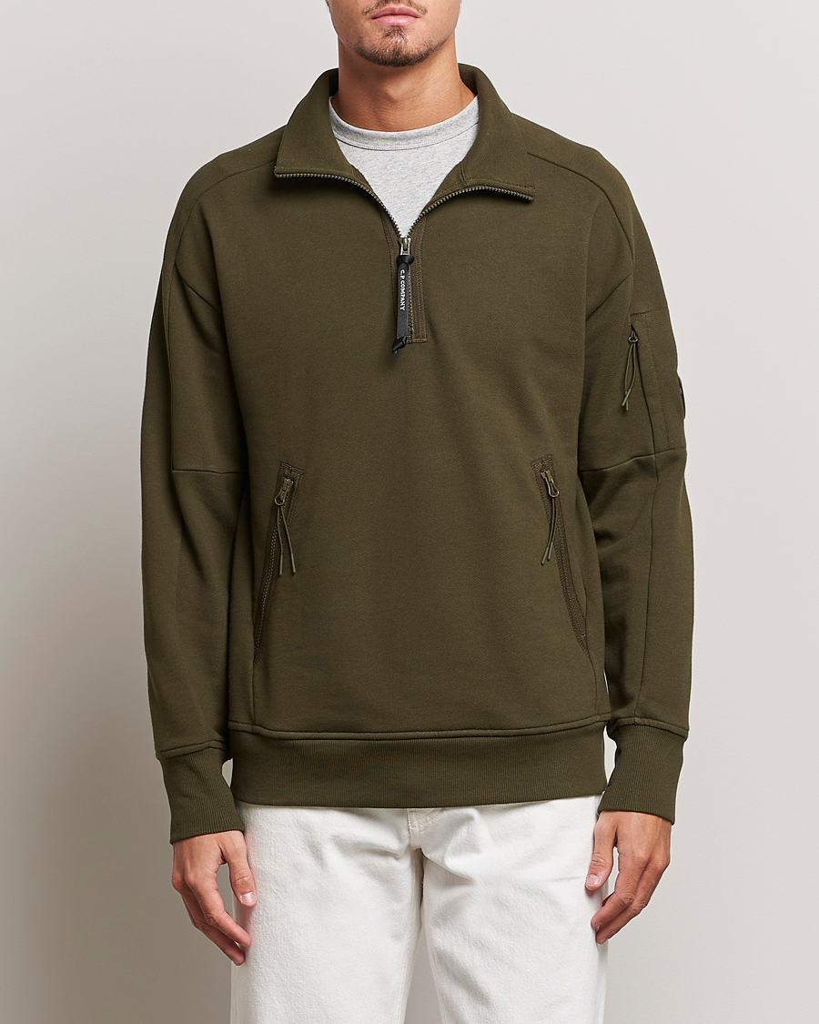 Homme | Pulls Et Tricots | C.P. Company | Diagonal Raised Fleece Half Zip Lens Sweatshirt Green