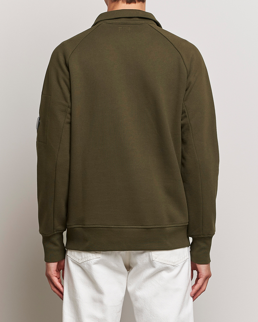 Homme | Pulls Et Tricots | C.P. Company | Diagonal Raised Fleece Half Zip Lens Sweatshirt Green