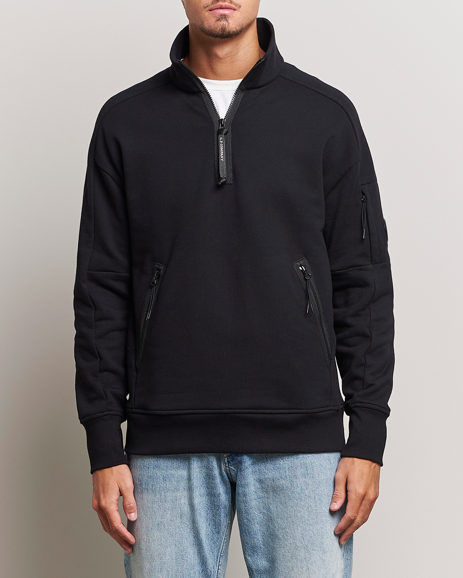 Homme | Pulls Et Tricots | C.P. Company | Diagonal Raised Fleece Half Zip Goggle Hoodie Black