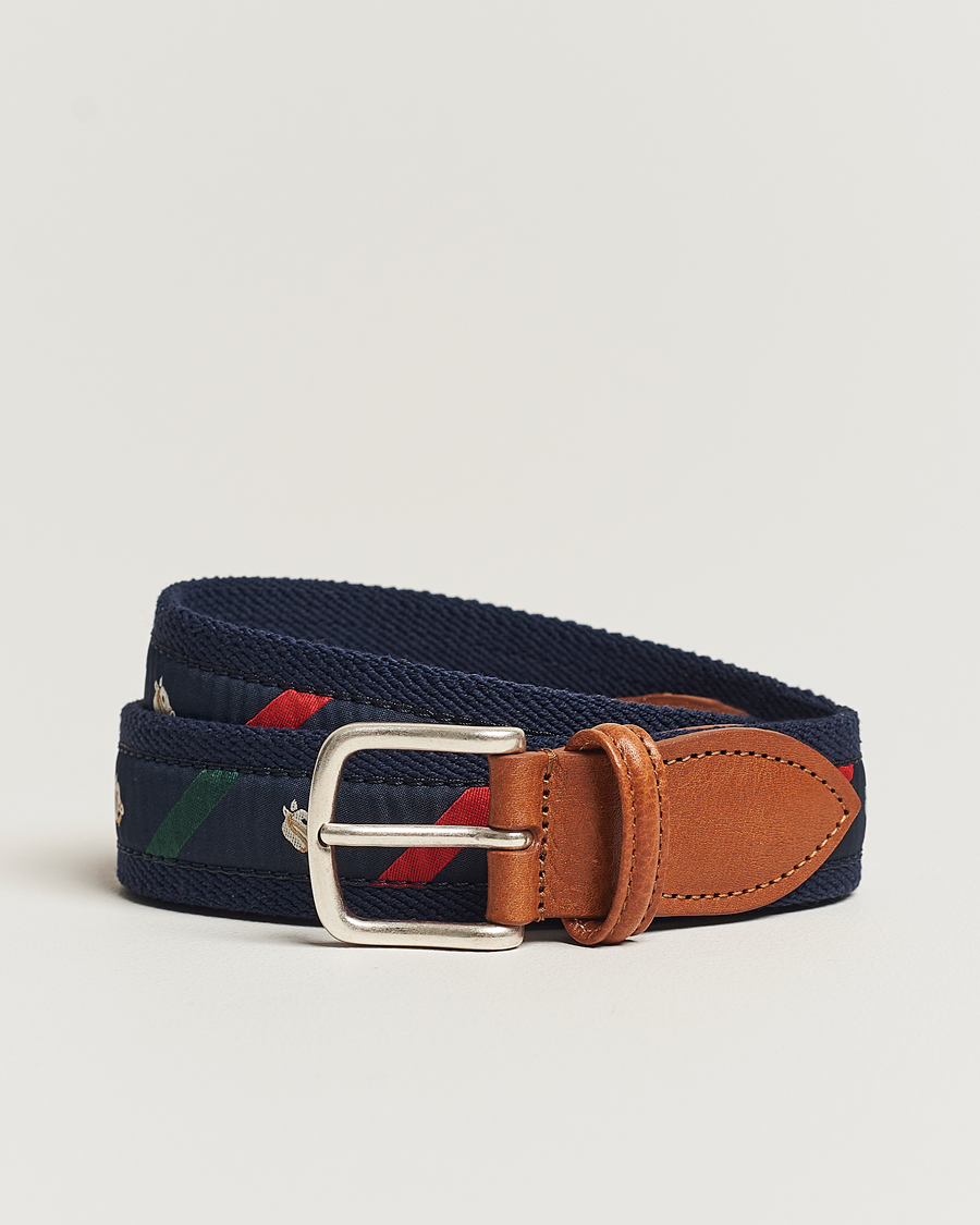Homme | Anderson's Woven Cotton/Leather Belt Navy | Anderson's | Woven Cotton/Leather Belt Navy