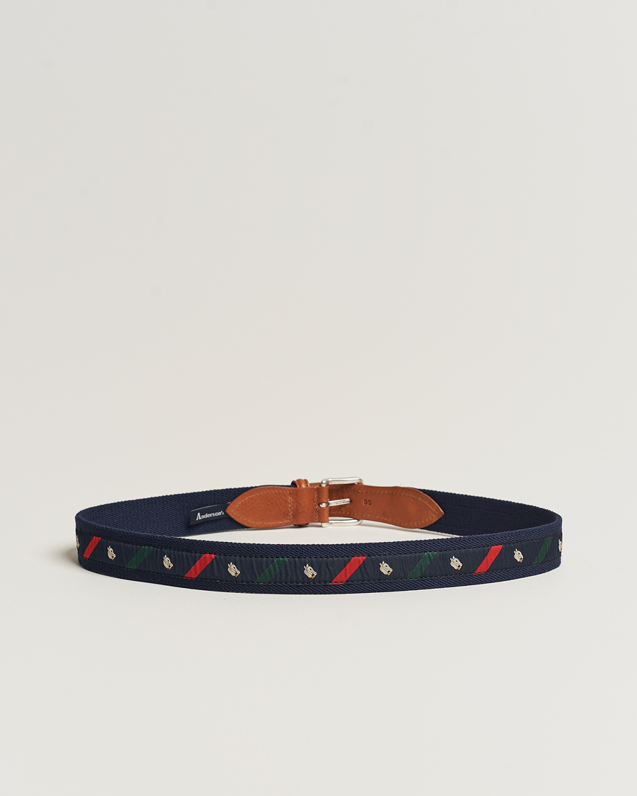 Homme | Anderson's Woven Cotton/Leather Belt Navy | Anderson's | Woven Cotton/Leather Belt Navy