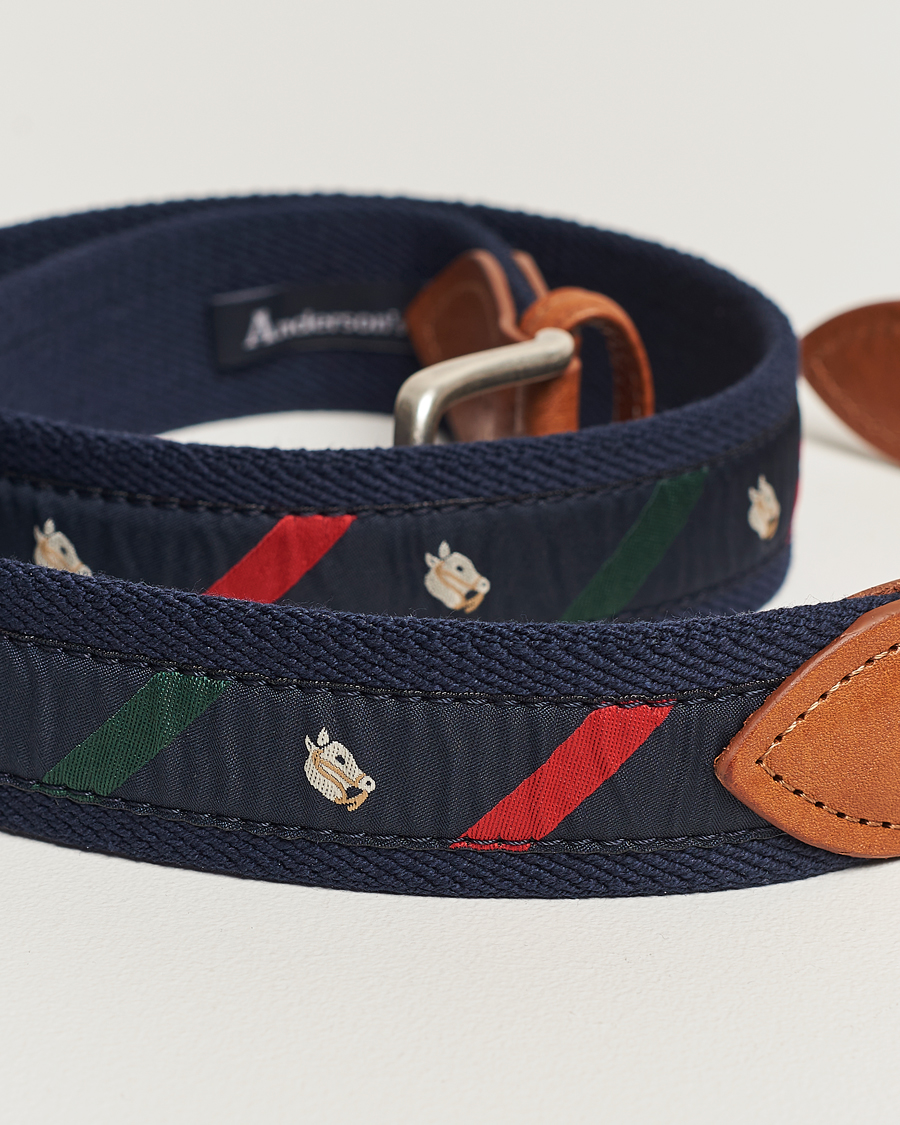 Homme | Anderson's Woven Cotton/Leather Belt Navy | Anderson's | Woven Cotton/Leather Belt Navy