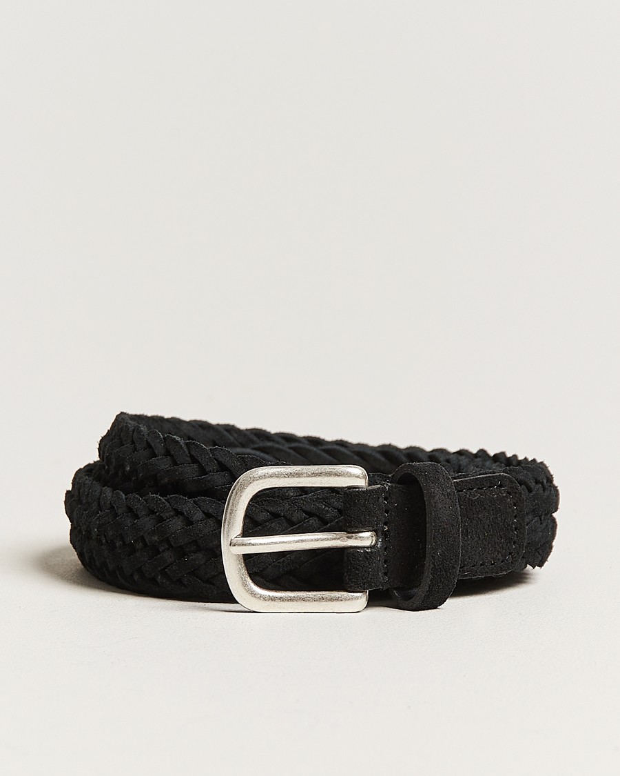 Homme | Anderson's Woven Suede Belt 2,5 cm Black | Anderson's | Woven Suede Belt 2,5 cm Black