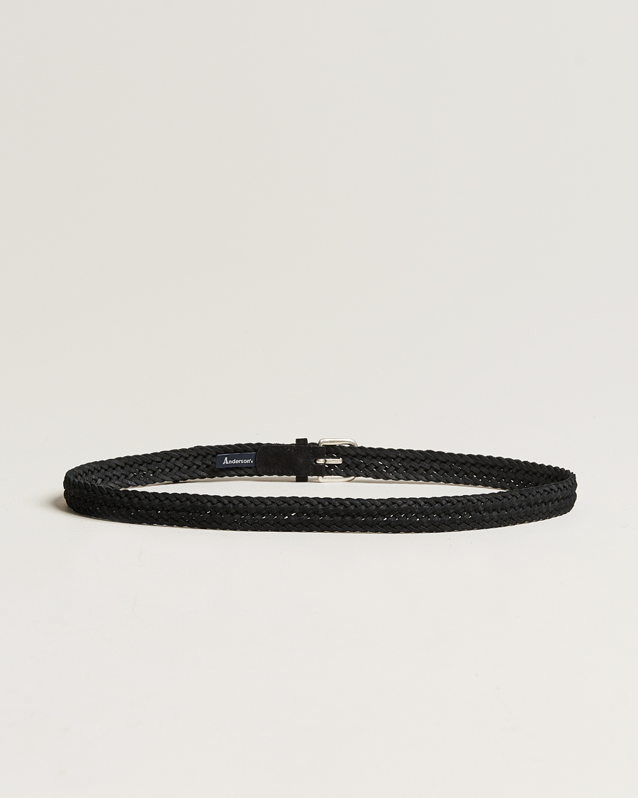 Homme | Anderson's Woven Suede Belt 2,5 cm Black | Anderson's | Woven Suede Belt 2,5 cm Black