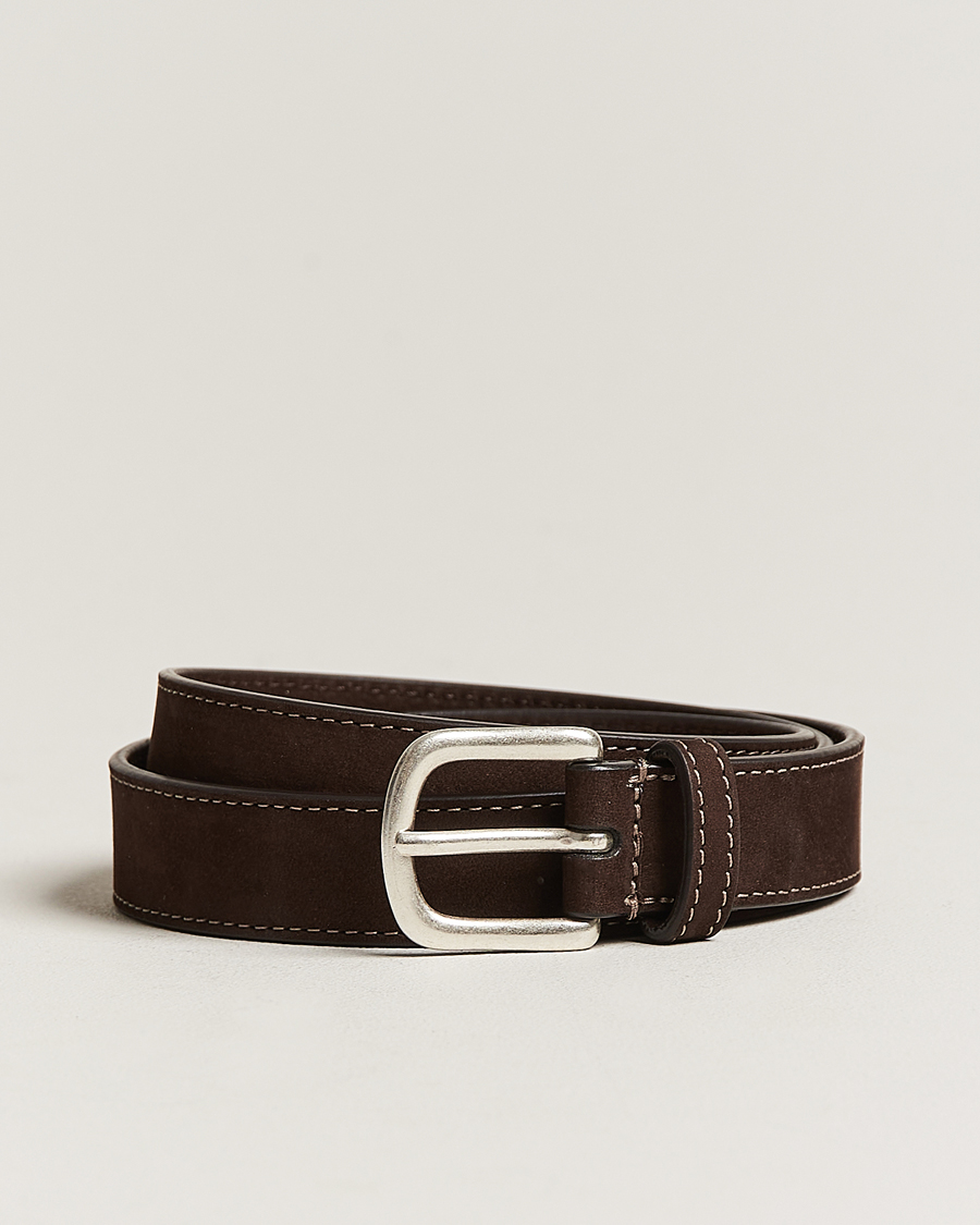 Homme | Anderson's Slim Stitched Nubuck Leather Belt 2,5 cm Dark Brown | Anderson's | Slim Stitched Nubuck Leather Belt 2,5 cm Dark Brown