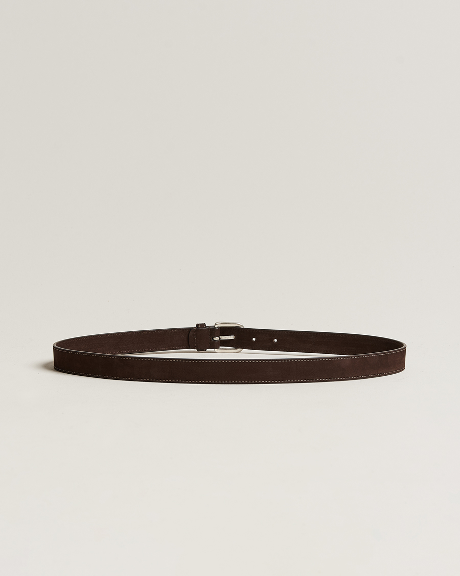 Homme | Anderson's Slim Stitched Nubuck Leather Belt 2,5 cm Dark Brown | Anderson's | Slim Stitched Nubuck Leather Belt 2,5 cm Dark Brown
