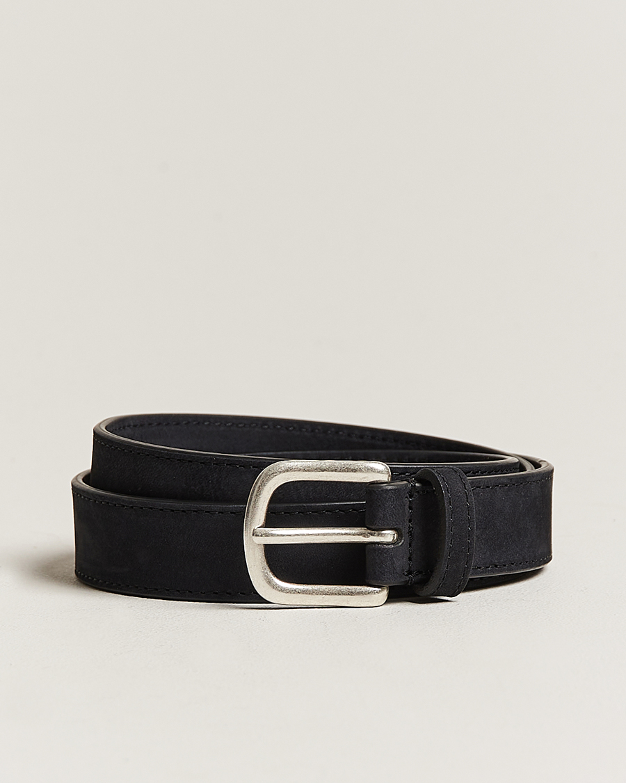 Homme | Anderson's Slim Stitched Nubuck Leather Belt 2,5 cm Black | Anderson's | Slim Stitched Nubuck Leather Belt 2,5 cm Black