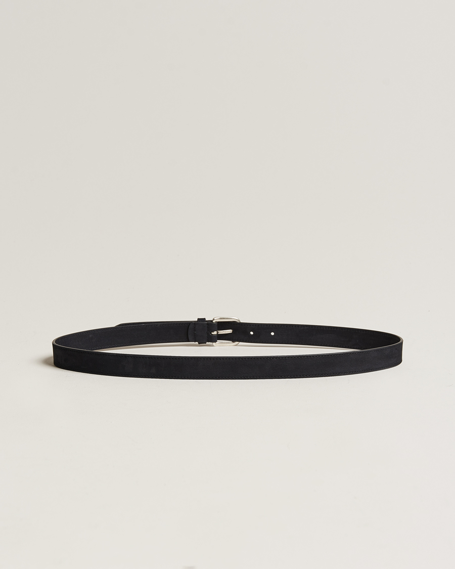 Homme | Anderson's Slim Stitched Nubuck Leather Belt 2,5 cm Black | Anderson's | Slim Stitched Nubuck Leather Belt 2,5 cm Black