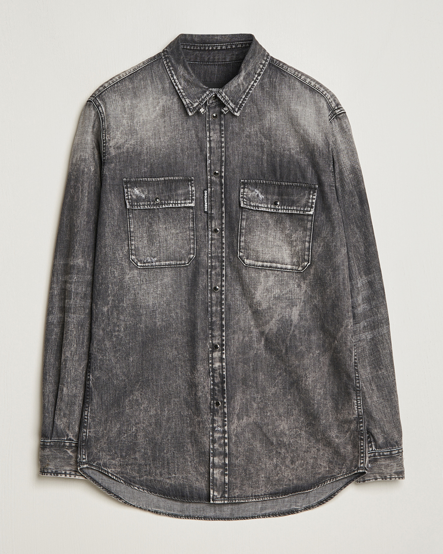 Homme | Chemises | Dsquared2 | Tab Collar Denim Shirt Washed Grey