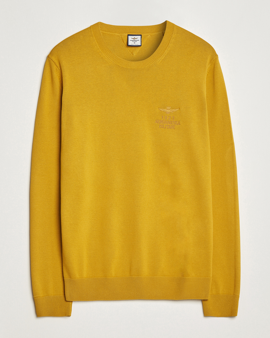 Homme | Pulls Et Tricots | Aeronautica Militare | Cotton Knitted Crew Neck Yellow
