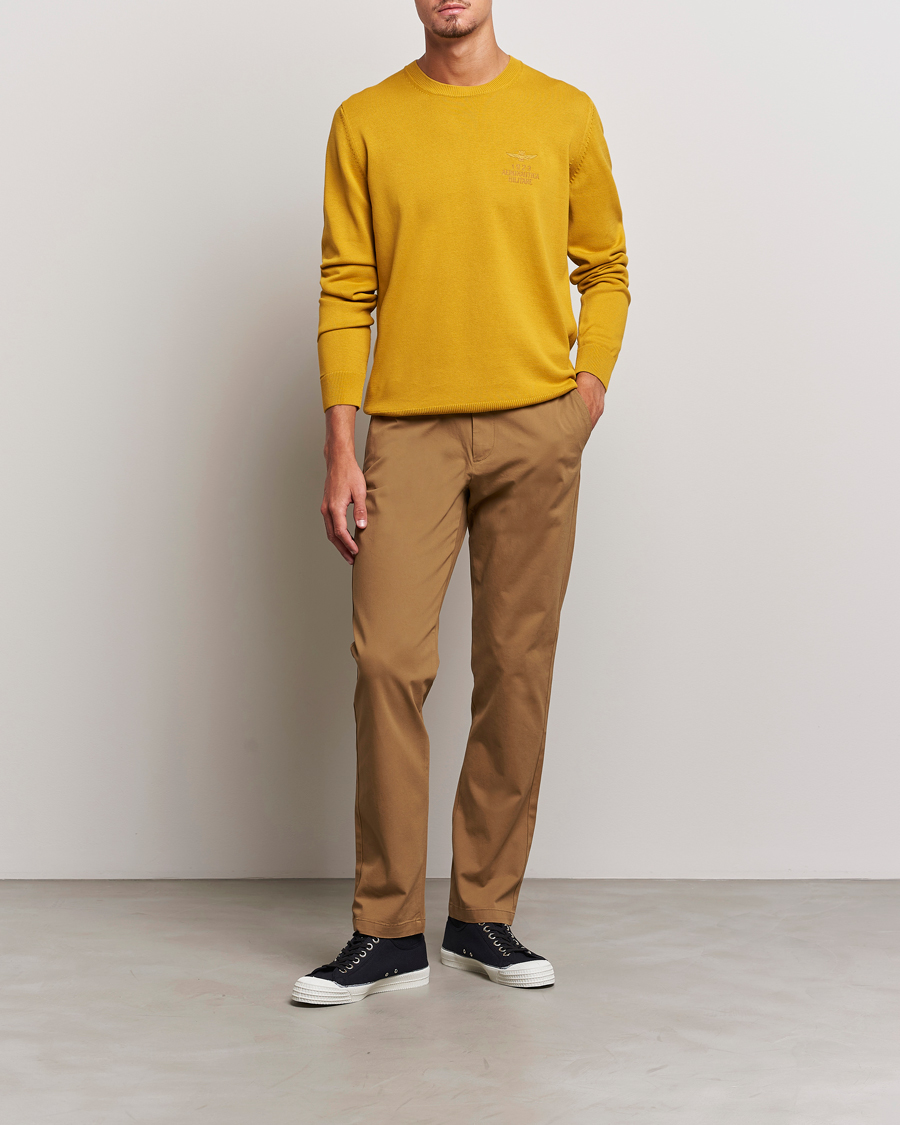 Homme | Pulls Et Tricots | Aeronautica Militare | Cotton Knitted Crew Neck Yellow