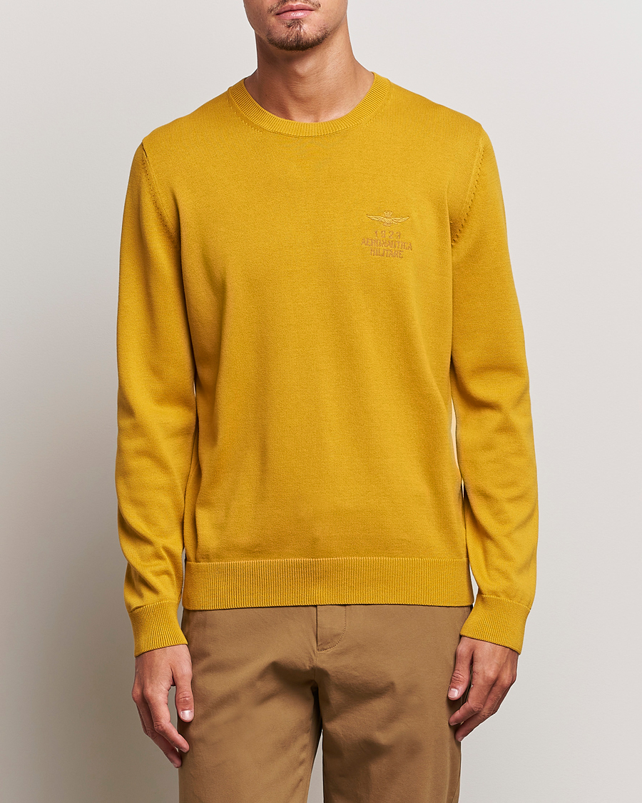 Homme | Pulls Et Tricots | Aeronautica Militare | Cotton Knitted Crew Neck Yellow