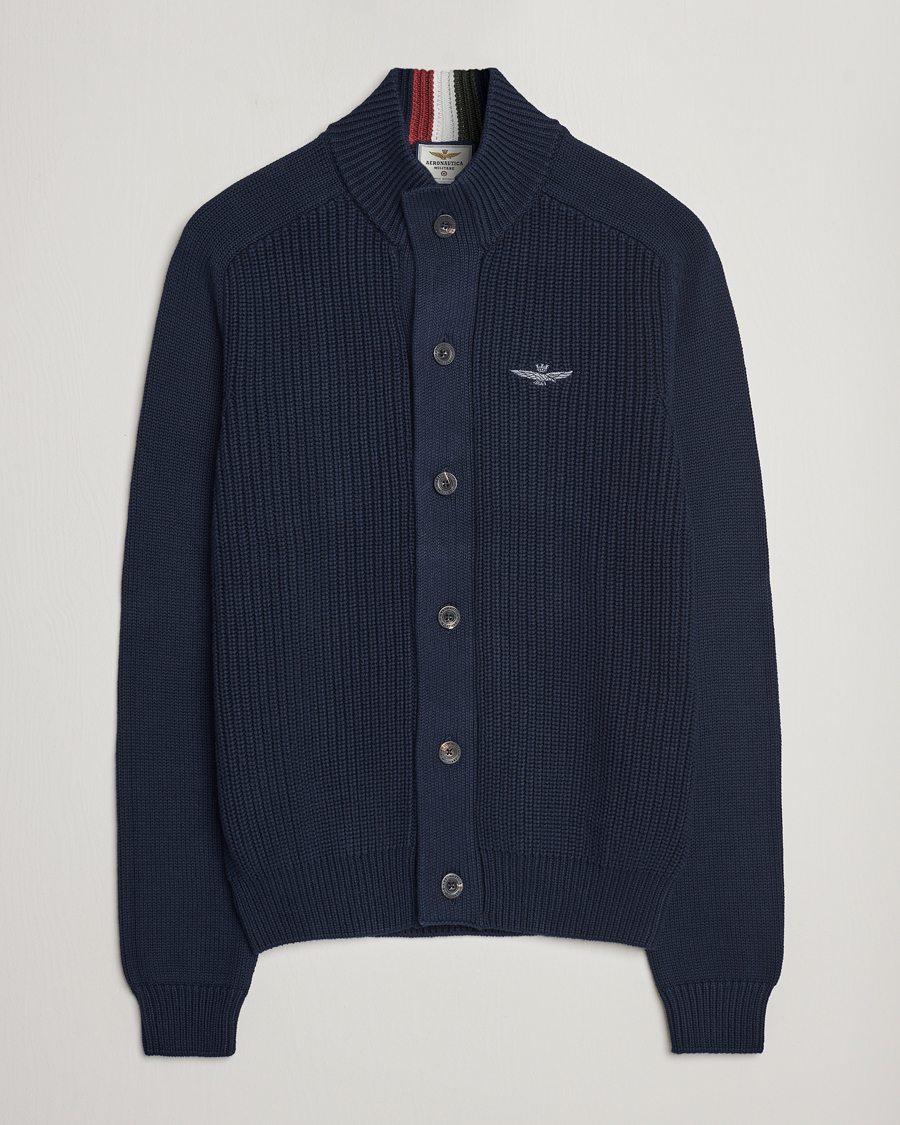 Homme | Pulls Et Tricots | Aeronautica Militare | Cotton Ribbed Knitted Cardigan Dark Blue