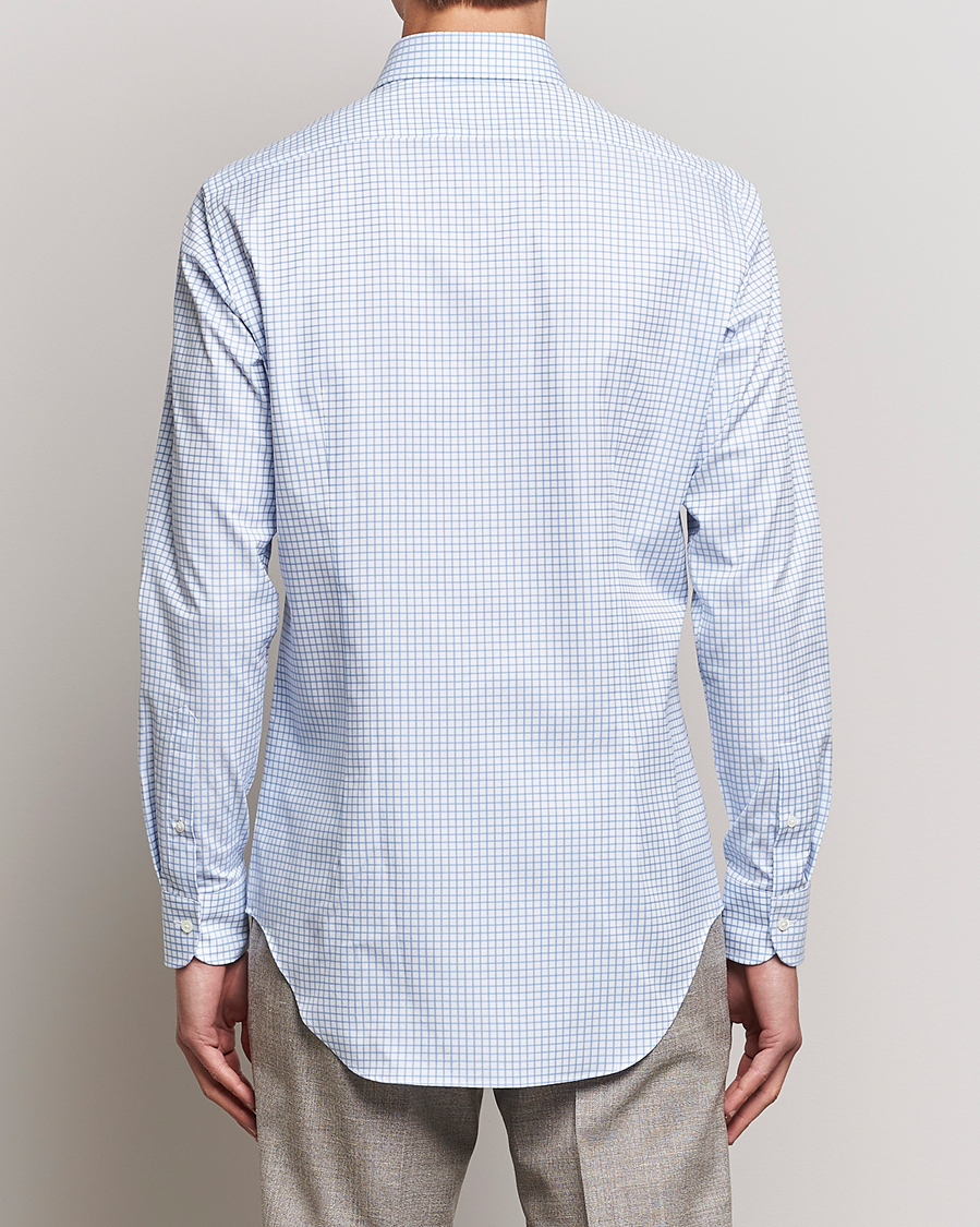 Homme | Chemises | Kamakura Shirts | Slim Fit Twill Spread Shirt Sky Blue Check