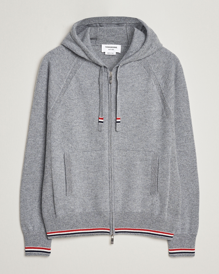 Homme | Pulls Et Tricots | Thom Browne | Cashmere Jersey Full Zip Hoodie Light Grey
