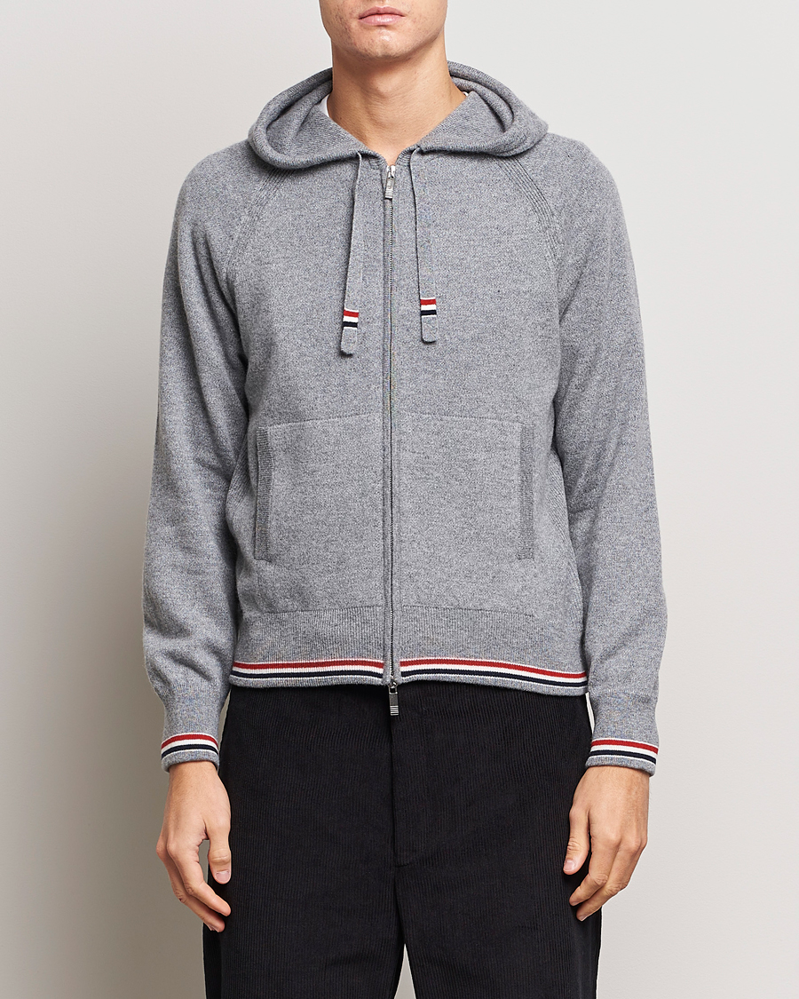 Homme | Pulls Et Tricots | Thom Browne | Cashmere Jersey Full Zip Hoodie Light Grey