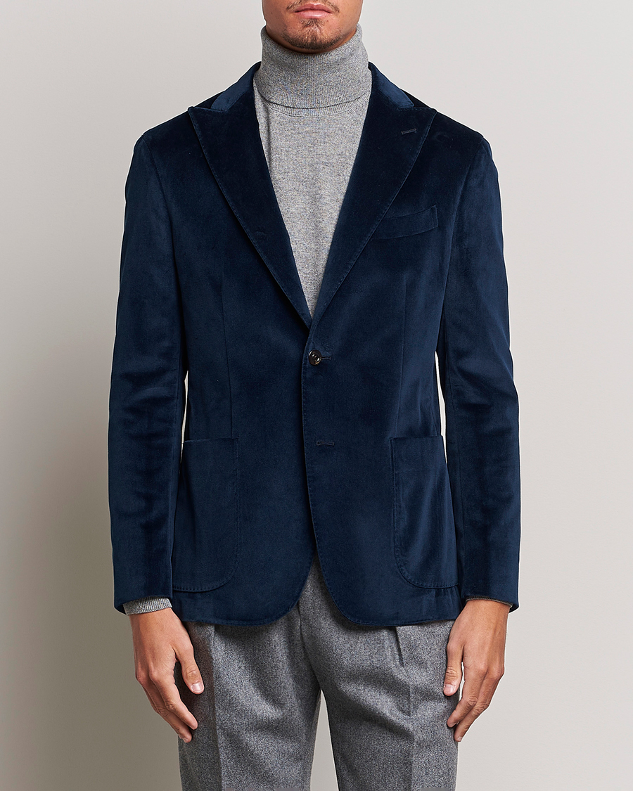 Heren | Blazers | Boglioli | K Jacket Peak Lapel Velvet Blazer Navy