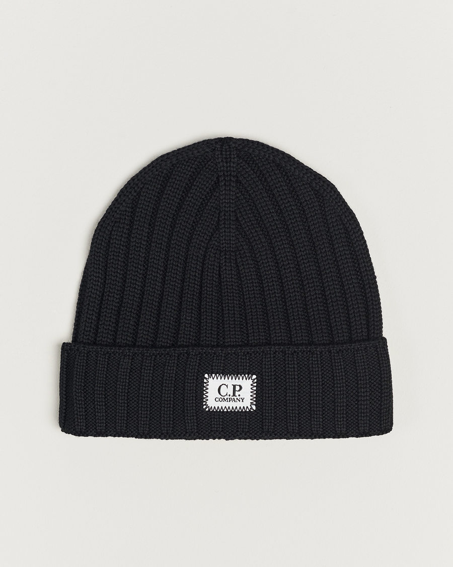 Homme | C.P. Company Knitted Merino Logo Beanie Black | C.P. Company | Knitted Merino Logo Beanie Black