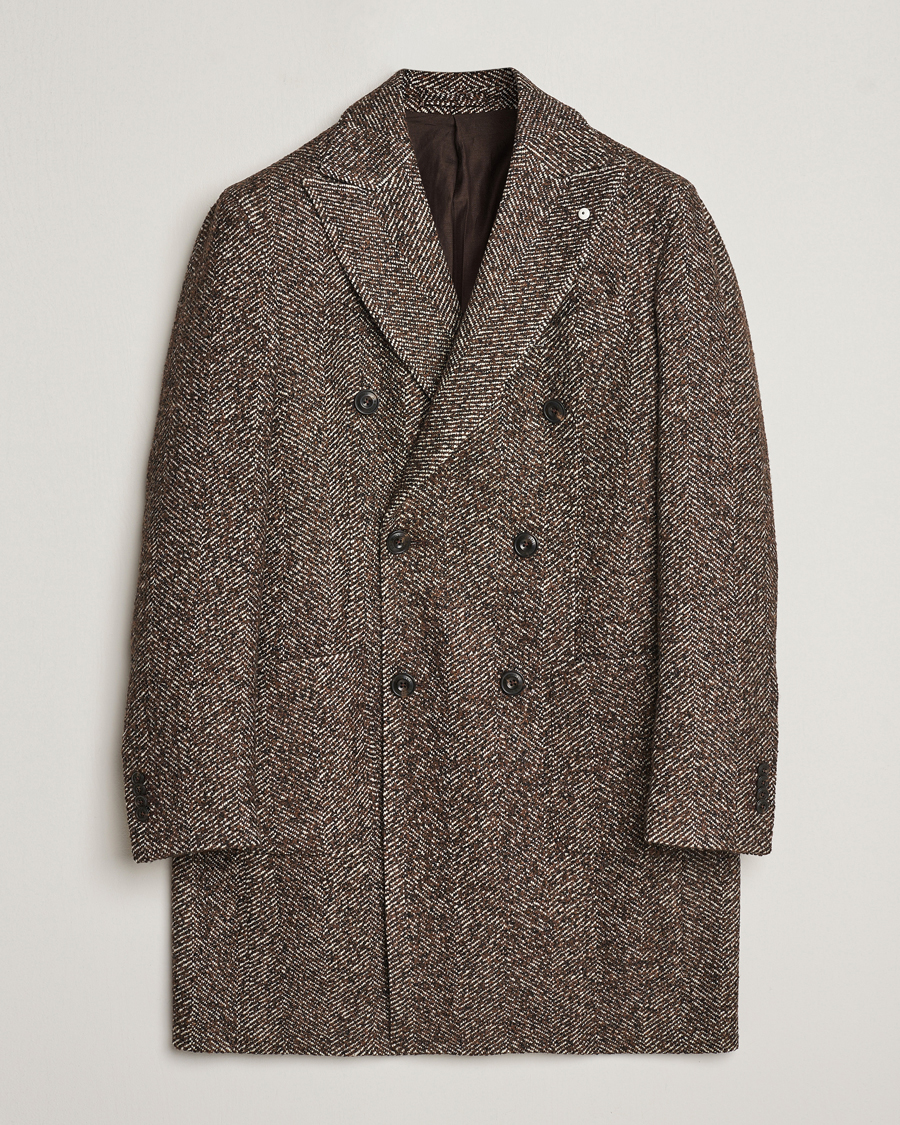 Homme | Manteaux Et Vestes | L.B.M. 1911 | Double Breasted Herringbone Wool Coat Brown