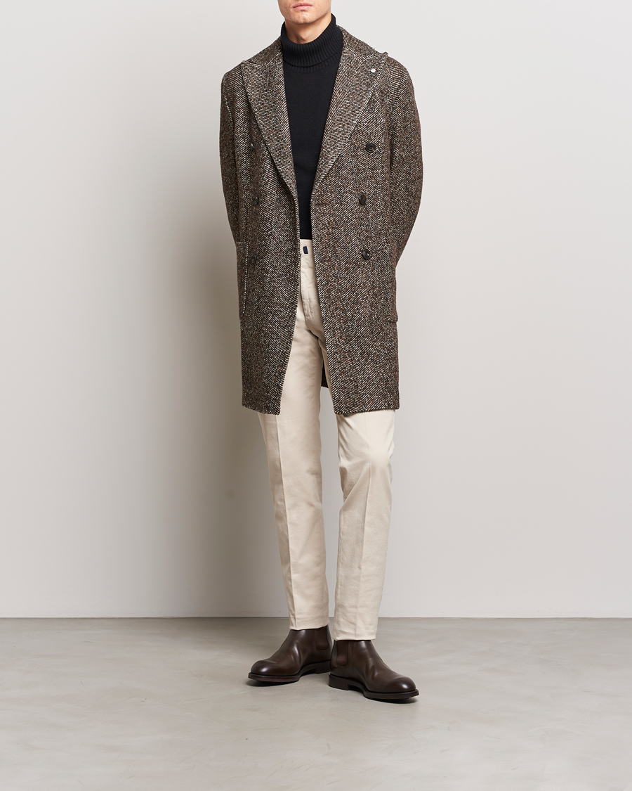 Homme | Manteaux Et Vestes | L.B.M. 1911 | Double Breasted Herringbone Wool Coat Brown