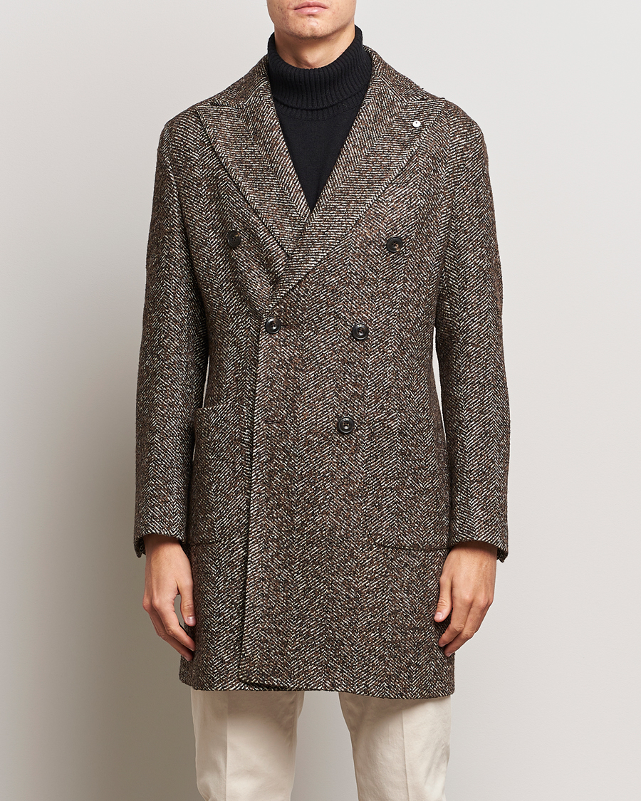 Homme | Manteaux Et Vestes | L.B.M. 1911 | Double Breasted Herringbone Wool Coat Brown
