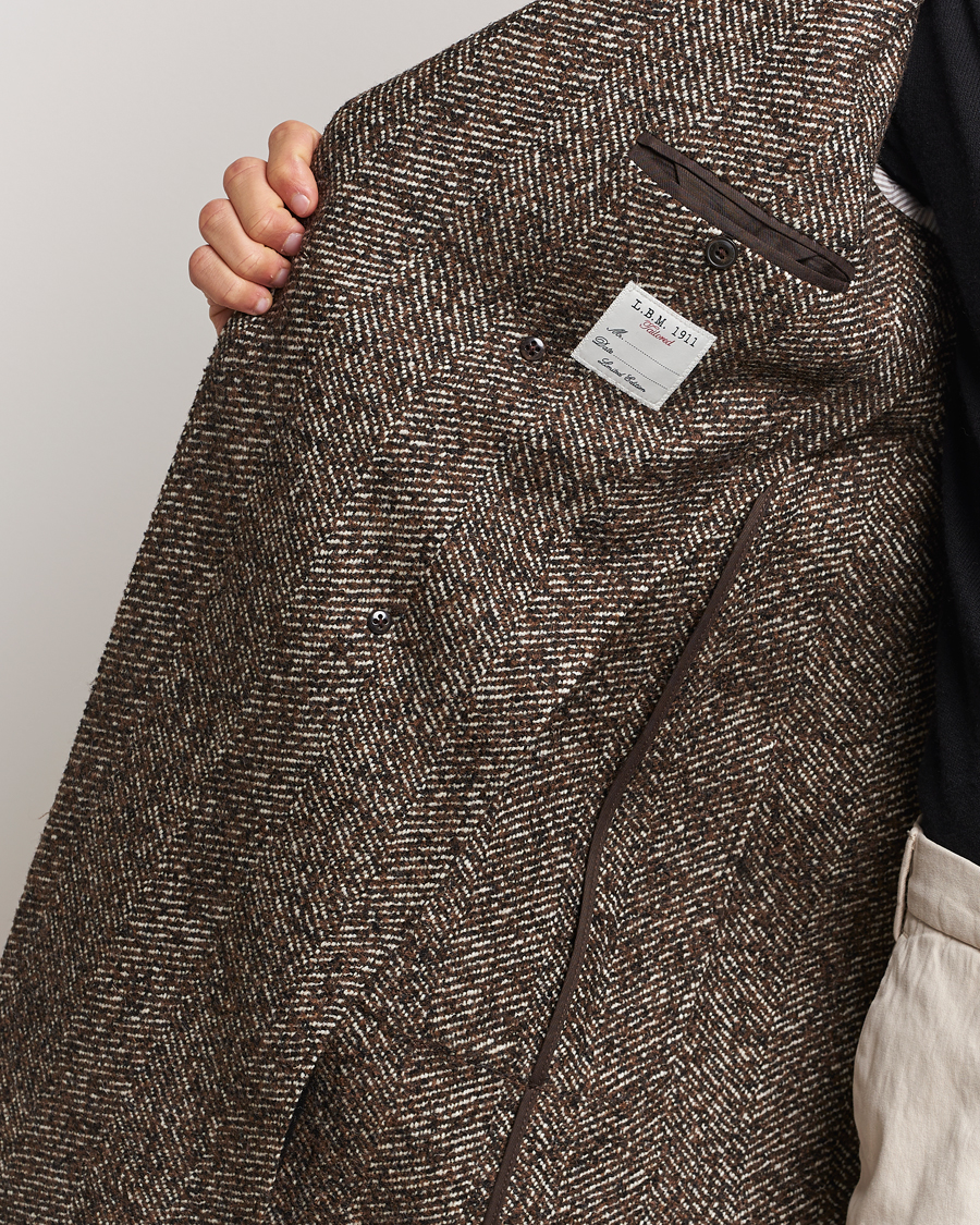 Homme | Manteaux Et Vestes | L.B.M. 1911 | Double Breasted Herringbone Wool Coat Brown