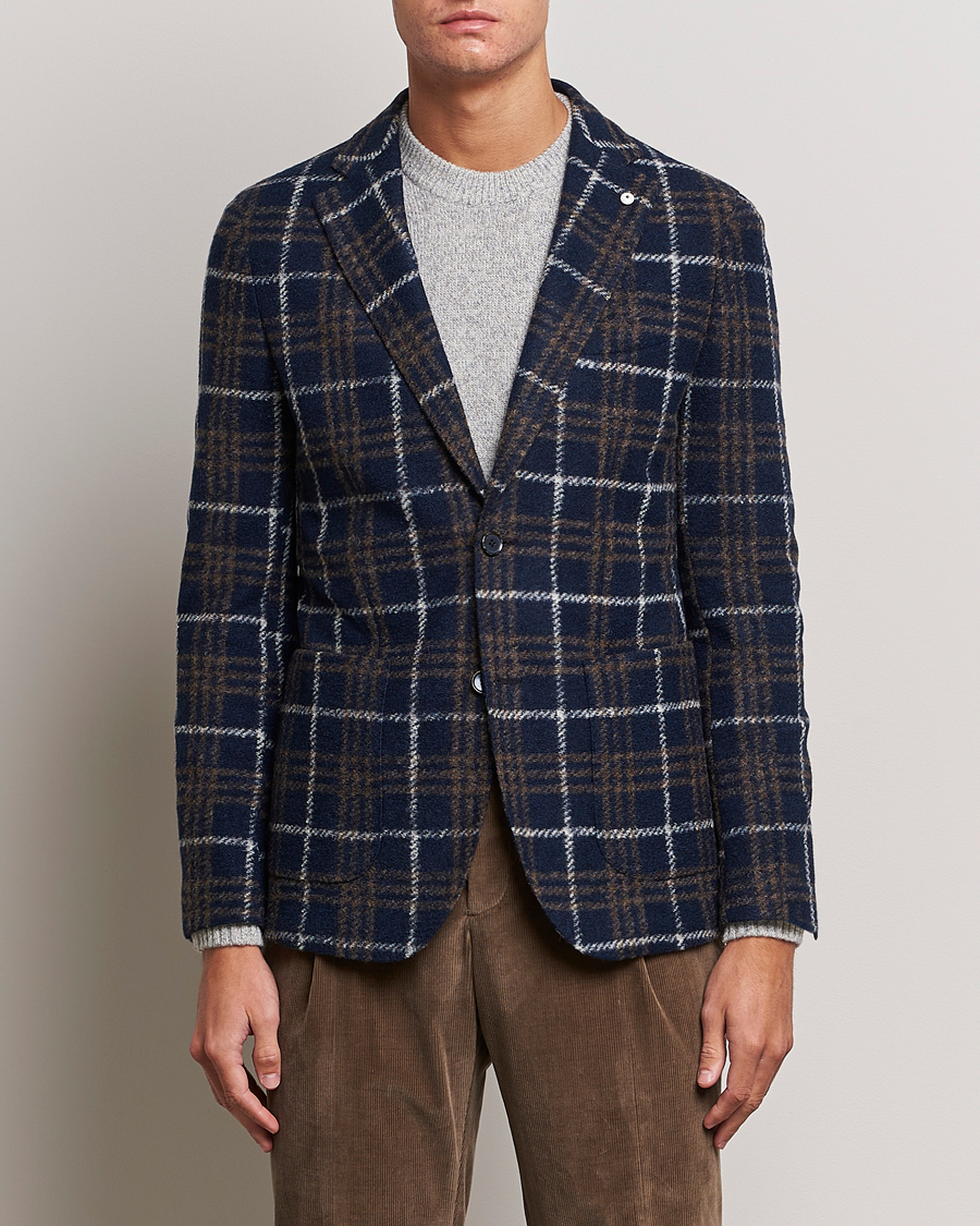 Homme | Blazers | L.B.M. 1911 | Jack Checked Wool Jersey Blazer Navy