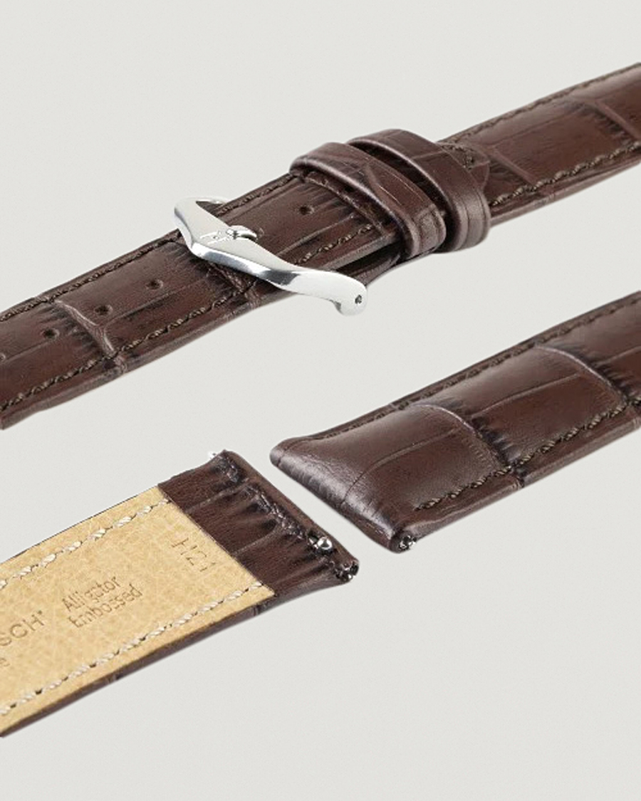 Heren | Horlogebandjes | HIRSCH | Duke Embossed Leather Watch Strap Brown