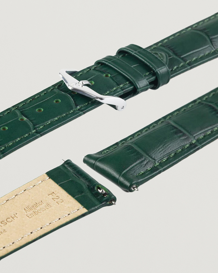 Heren | Horlogebandjes | HIRSCH | Duke Embossed Leather Watch Strap Green