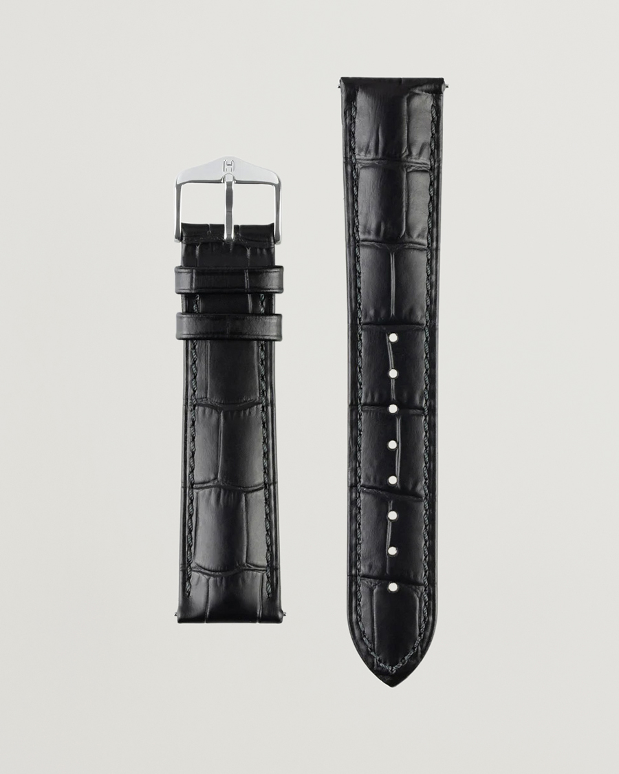 Heren | Horlogebandjes | HIRSCH | Duke Embossed Leather Watch Strap Black