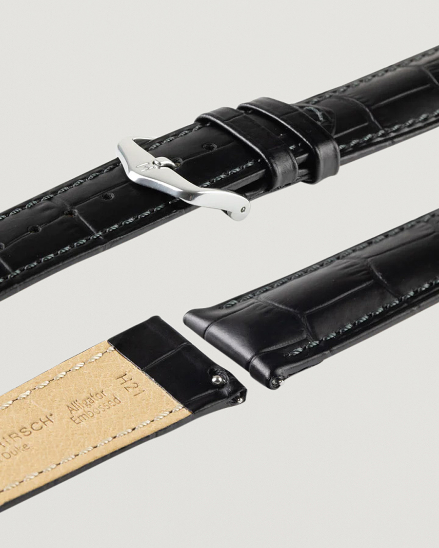 Heren | Horlogebandjes | HIRSCH | Duke Embossed Leather Watch Strap Black