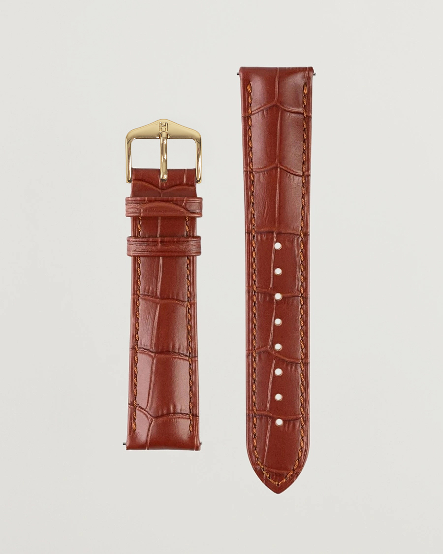 Heren | Horlogebandjes | HIRSCH | Duke Embossed Leather Watch Strap Golden Brown