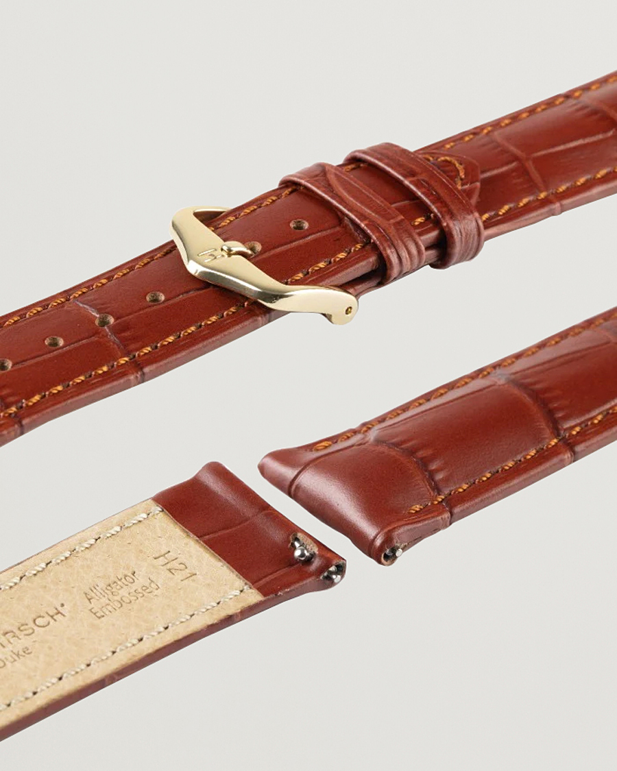 Heren | Horlogebandjes | HIRSCH | Duke Embossed Leather Watch Strap Golden Brown