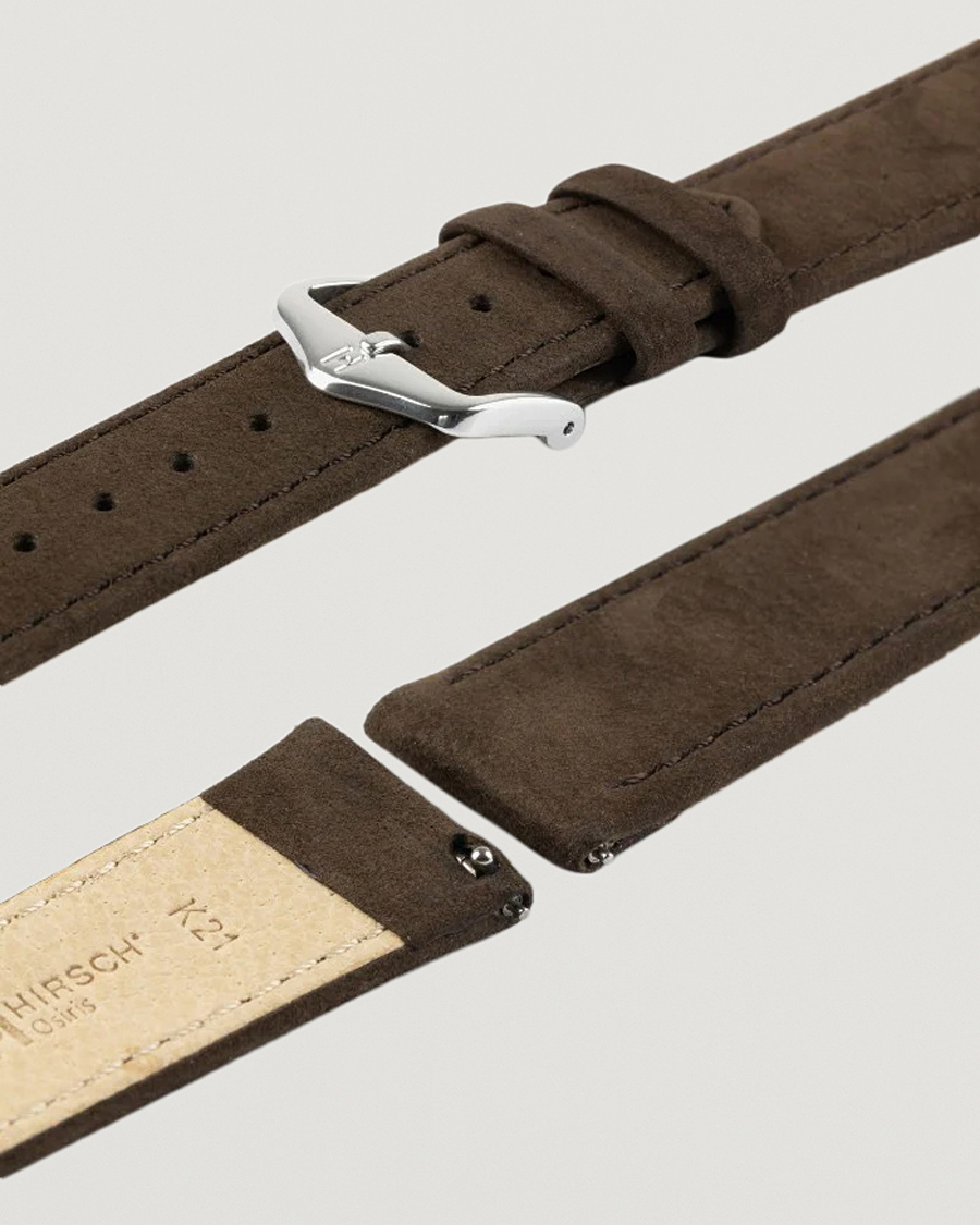 Heren | Horlogebandjes | HIRSCH | Osiris Calf Leather Nubuck Effect Watch Strap Brown