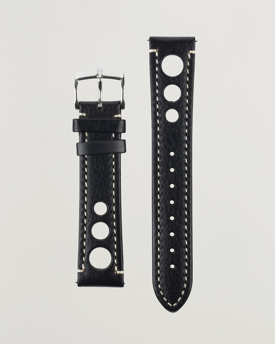 Heren | Horlogebandjes | HIRSCH | Rally Natural Leather Racing Watch Strap Black