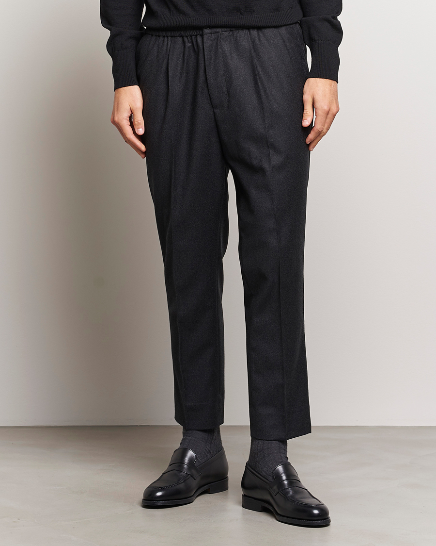 Homme | Pantalons | AMI | Flannel Drawstring Trousers Heather Grey