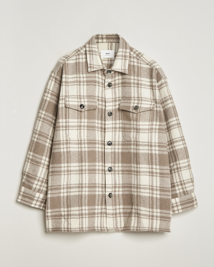 Homme | Chemises | AMI | Wool Maxi Checked Overshirt Ivory/Clay