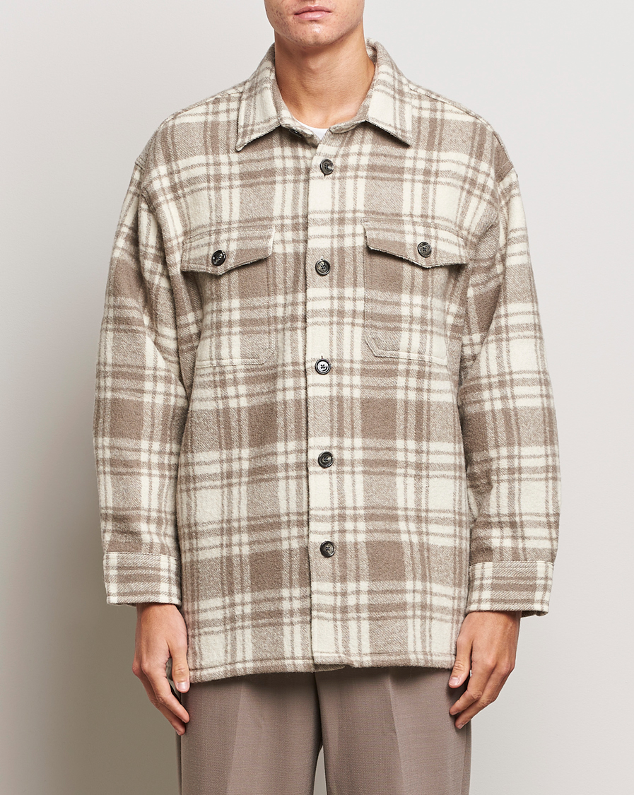 Homme | Chemises | AMI | Wool Maxi Checked Overshirt Ivory/Clay